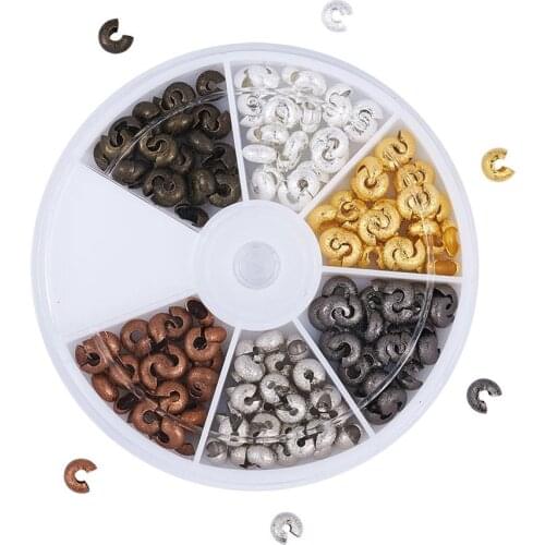 Pandahall Brass Crimp Bead Covers Findings Jewelry Making DIY Accessories , Mixed Color, 6mm, Hole: 2.2mm; about 180pcs/box F60