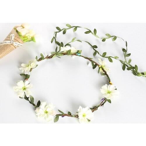 Beach Faux Rose Rattan Flower Crown Hairband Floral Garland Headband for Women Girl Wedding Holiday Photo Props Hair Accessories