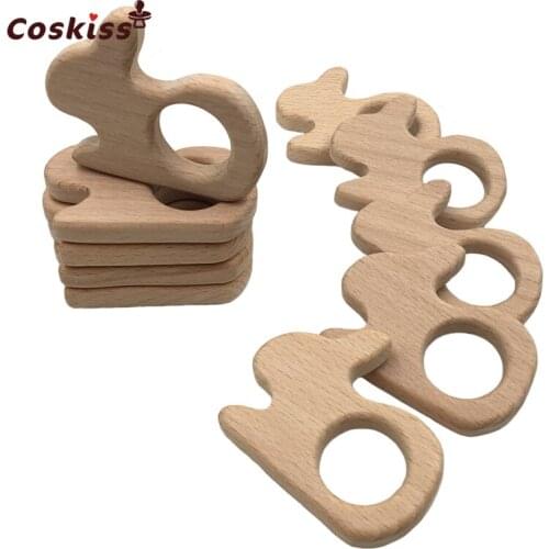 Beech Wooden Teether Aniamls Rabbit Timber Roe Bambi Food Grade Wood DIY Nursing Necklace Charms