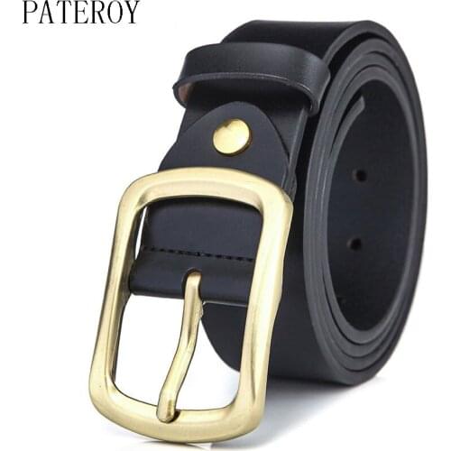 [PATEROY] Belt Designer Belts Men High Quality Jeans Cinto Men Belt Riem Ceinture Pin Buckle Solid Cowskin Metal Black Brown New