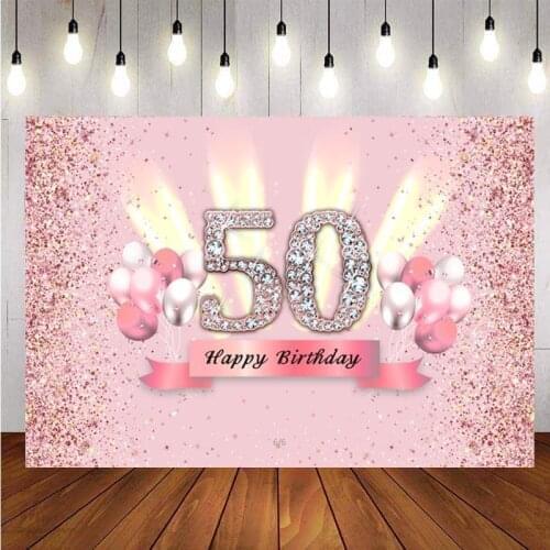 Pink Sweet 50th Photography Backdrop Balloon Glitter Lady Happy Birthday Party Photo Background Shining Banner Photocall Gift