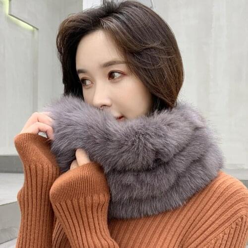 Fashion Winter Real Fox Fur Snood Scarf Women Genuine Fur Round Scarves 2018 Hot Sale Ladies Scarfs Warm Neck Warmer Endness