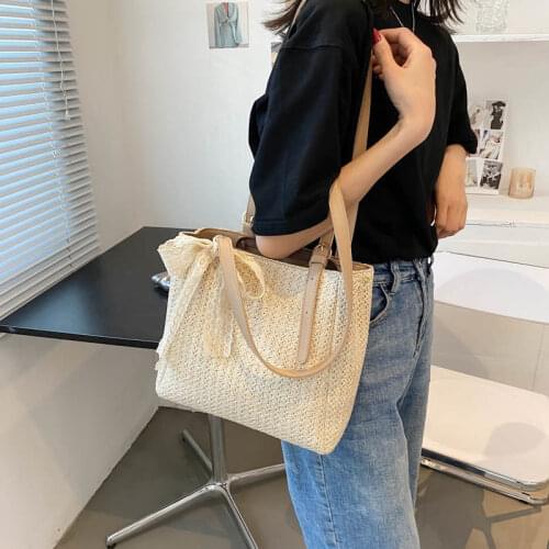 Tote Bag Shoulder Bag Female Handbag Purse Designer Lace Weave Fashion PU Leather Simple 2021 New Beach Bag All-match Zipper