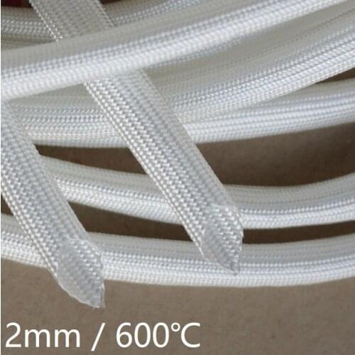 Fiberglass Tube 2mm High Temperature Chemical Glass Fiber Braid Sleeve Soft Wire Casing Insulated Pipe Protect 600Deg.C White