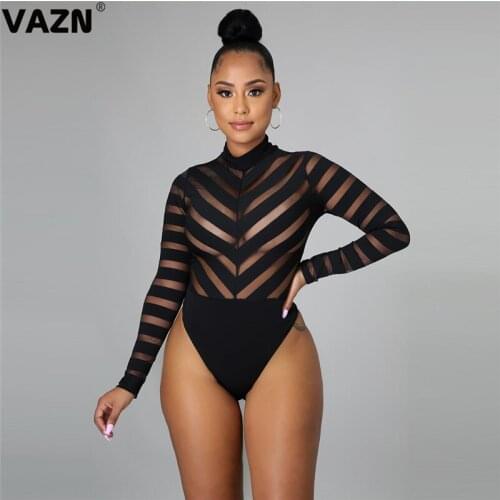 VAZN Hot Sexy High-neck Office Lady Women Deep Female Ladies Women Full Sleeve Party Beach Bodysuits Bandage Rompers