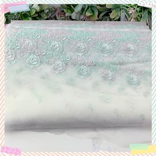 7.48"19cm(2yards/lot) Embroidered Floral Tulle Lace Trim Light Green+Light Grey ,Mesh Embroidery Lace Trim