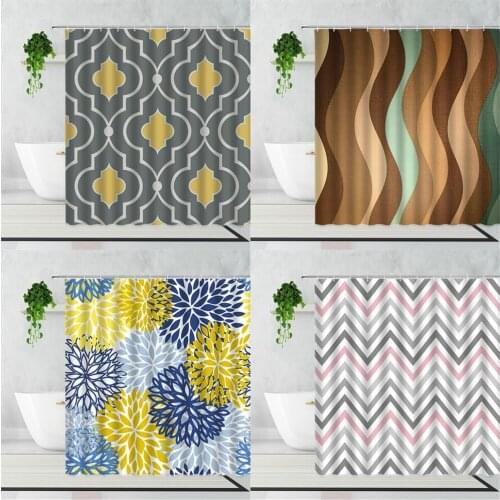 Simple Geometric Flowers Shower Curtain Colorful Art Waterproof Polyester Fabric Printing Bath Curtains Set With Hooks Washable