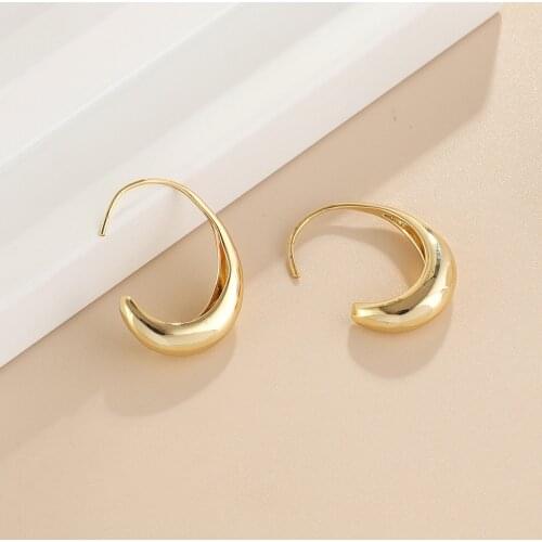 Gojomem Women Trandy Simple Gold-plated Silver Color Hoop Earrings C Shaped Earrings Party Accessories Gifts Fashion Jewelry