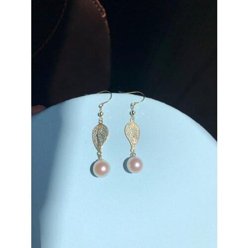 MADALENA SARARA 7-7.5mm Saltwater Pearl Women Earrings 18K Gold Leaf Style Natural Akoya Pearl Earrings