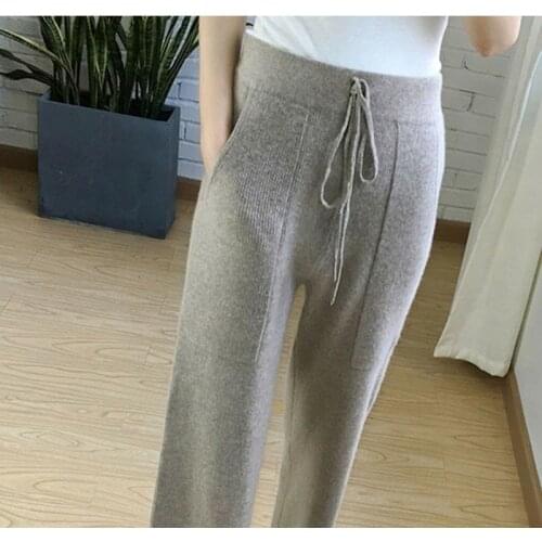 Women Cashmere Blend Wide-leg Pants Casual Loose High-waisted Knitted Chic Hot