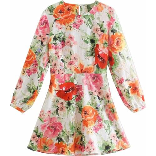 New Pop Summer Women Floral Printed Back waist hollow Dress elegant Casual Vogue Vintage Chic Lady Woman Short Sundress