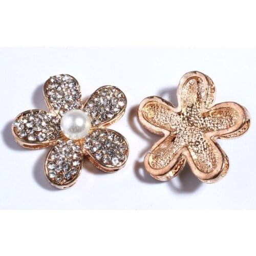 10PCS 23MM New Flower Shaped Rhinestone Buttons For Clothing Decoration Pearls Crystal Button For Invitation