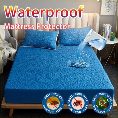 100% Waterproof Pure Color Quilted Embossed Mattress Protector Fitted Sheet Style for Bed Anti-mite Mattress Cover Copri