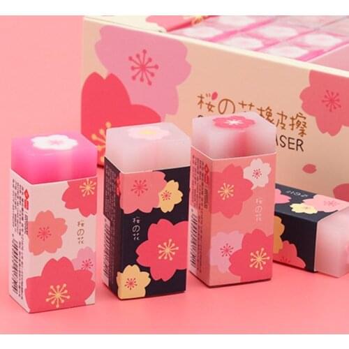 3 Pcs Lovely Cherry Blossoms Rubber Erasers Sakura Petal Sketch Painting Pencil Correction Tool School Office Stationery Supply