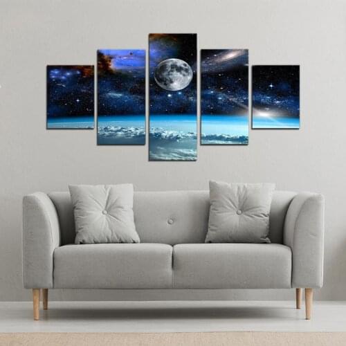 5 Pieces Canvas Art Painting Space Universe Planet Earth GalaxyWall Picture Decor Poster Home Decor Living Room Bedside Murals