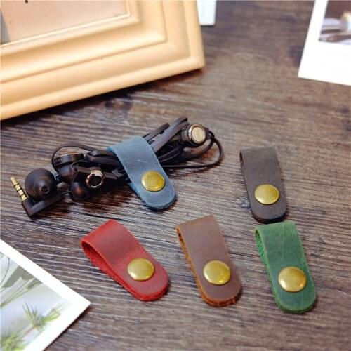 5pcs Genuine Leather Headphone Earphone Cable Winder Charge Cable Organizer Data Cable Winder Cord Wire Holder Travel Winder