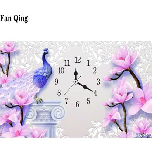 5d diamond painting clock bird flower icon full square & round animal diamond mosaic 3d diamond embroidery wall sticker