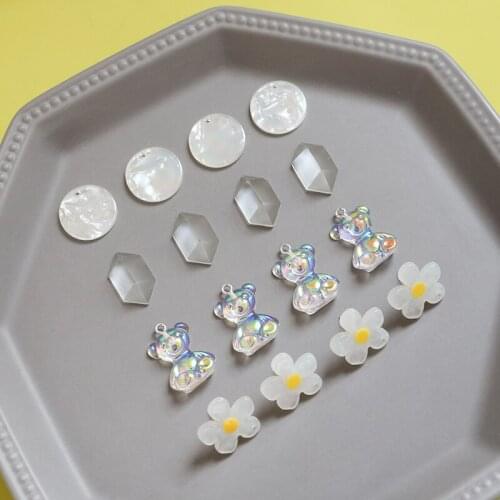 Acrylic magic bear geometric faceted diamond flower earrings with hanging circle diy handmade jewelry accessories materials