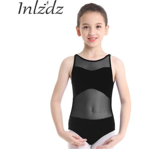 Ballet Leotard for Kids Girls Gymnastics Swimsuit for Dancing Custome See Through Mesh Bodysuit Ballerina Tutu Leotard Dancewear