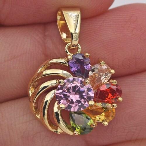 Bohemian Pendant for Women White Gold Filled Rainbow Zirconia Colorful Necklace Pendant Fashion Wedding Jewelry accessories