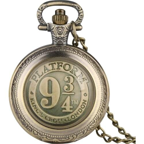 Black/Bronze/Gold/Silver Harry 9 3/4 Platform Kings Cross Quartz Pocket Watch Necklace Chain FOB Watch Pendant Art Collectibles