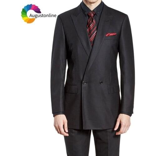 Double Breasted Dark Grey Men Suits for Wedding Groom Tuxedo Slim Fit Blazer Terno Masculino Jacket Pants 2Piece Costume Homme
