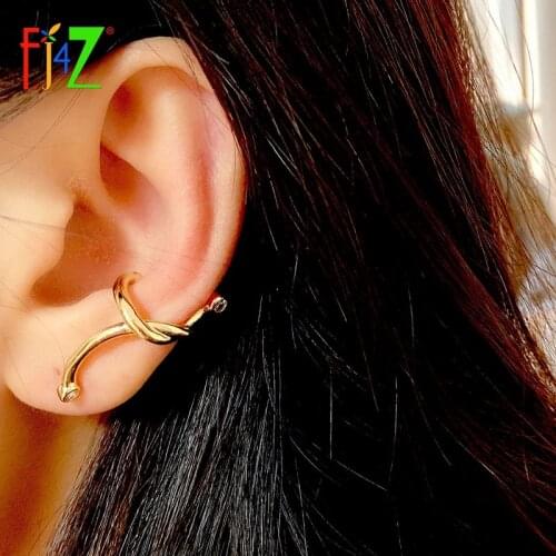 F.J4Z 2021 New Trend Womens Earrings 1PC Gold Alloy Twisted Non-piercing Statement Cuff Earring Fashionable Lady Ear Cuffs