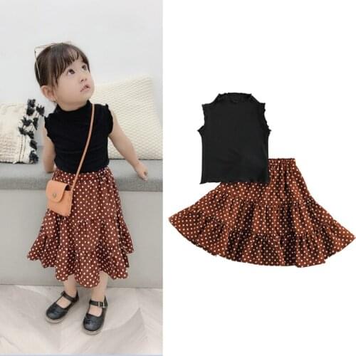 FOCUSNORM Fashion Toddler Girls Clothes Sets Strapless Sleeveless Vest Tops Polka Dot Ankle Length Skirts 1-6Y