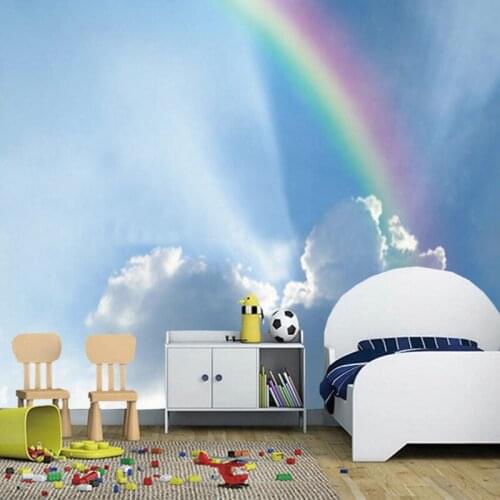 3D modern wallpaper, blue sky and white clouds rainbow natural landscape murals for the living room bedroom ceiling background