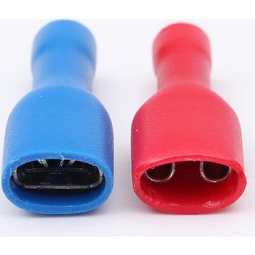20/50/100Pcs Red + Blue 6.3mm Female Insulated Spade Crimp Terminal Wire Connector For 0.5-2.5mm Electrical Wire Cable Connecors
