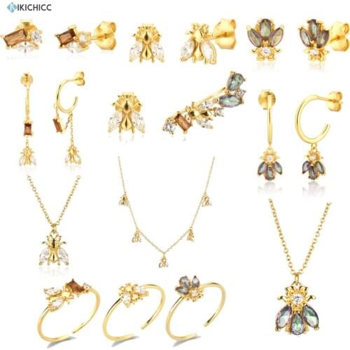 Kikichicc 925 Sterling Silver New Bees Charm Collection Stud Earring Climber Piercing Luxury Jewelry For Women Fashion Crystal