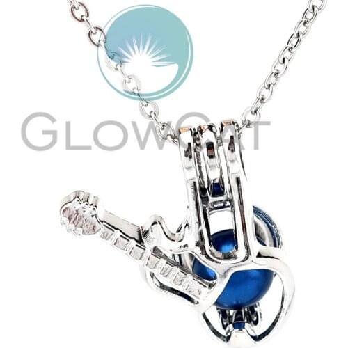 KK1243 Music Guitar Beads Cage Locket Pendant Perfume Diffuser Pearl Cage Necklace