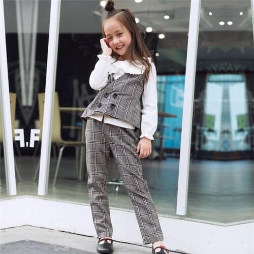 Girls clothes suit for toddler girls teenage girl clothing set teen girls outfits tale children tops+pants plaid 8/10/12 years