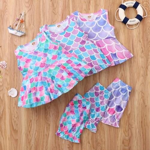 Summer Girls Clothing Set Girl Outfits Baby Girl Clothes 2 Pcs Sets Fish Scales Sleeve Tops+short Pants Casual Kids Clothes 1-4Y