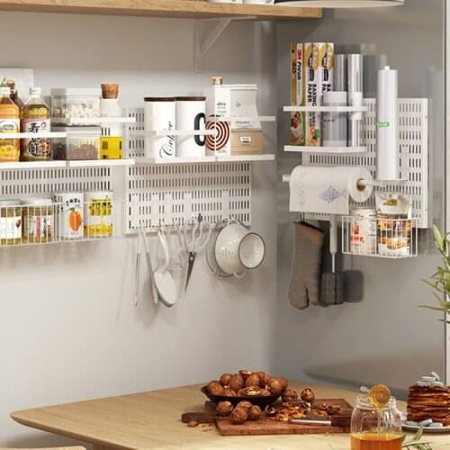 Punch-free anti-rust metal kitchen organizer modern simple wall hanging refrigerator side storage rack durable seasoning shelf