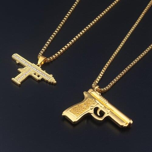 Fashion Jewelery Gold Gun Pendant Necklace Mens Hip hop Punk Necklace support Dropshipping