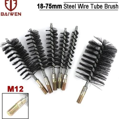 1pc Steel Wire Pipe Tube Brush Cleaning Tools Water Pipe M12 Steel Wire Pipe Tube Sweep Cleaning Chimney Hand Tools 18-75mm