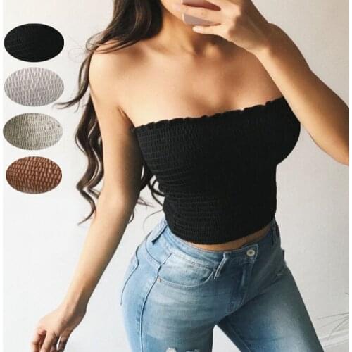 New arrival solid casual Sleeveless Fashion Women Summer Elastic Strapless Cami Tops Bustier Crop Top Vest Tube Tank Top S-XL