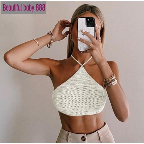 Meqeiss New Tops Women Summer Sexy Halter Cami White Tie Up Backless Crop Top Tees Ladies Fashion Sleeveless Camisole Streetwear