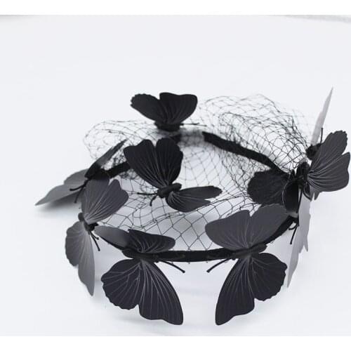 Baroque Black Butterfly Headbands Hollow out Hair Hoops Mesh Hairbands Luxury Smart headdress headpiece for women girls ladies