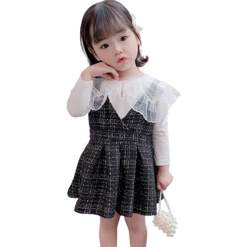 Baby Girls Clothes Blouse + Dress Girls Clothing Lace Flower Kids Girl Clothes Set Plaid Pattern Kid Clothes