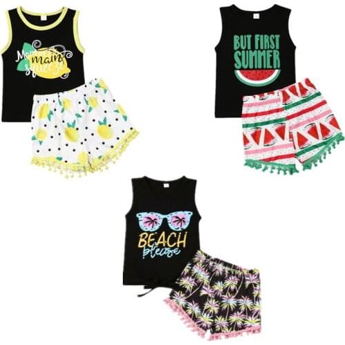 Toddler Girl Clothes 2019 Summer Newborn Baby Girl Kid Fruit Printing Vest Top T-shirt Short Pants Set Clothes