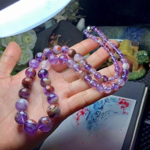 Genuine Natural Cacoxenite Purple Phantom Quartz Necklace Crystal Clear Round Beads Stretch 5-13mm Women Fashion Jewelry AAAAA