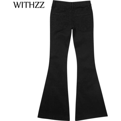WITHZZ Autumn Sexy Womans Flared Pants Wide-leg Pants High Waist Black Jeans