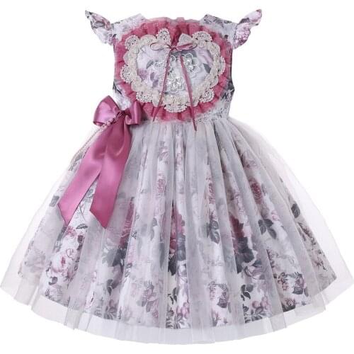 Pettigirl Fancy Princess Dress For Girls Fly Sleeve Flower Holidy Dresses With Big Heart Decoration