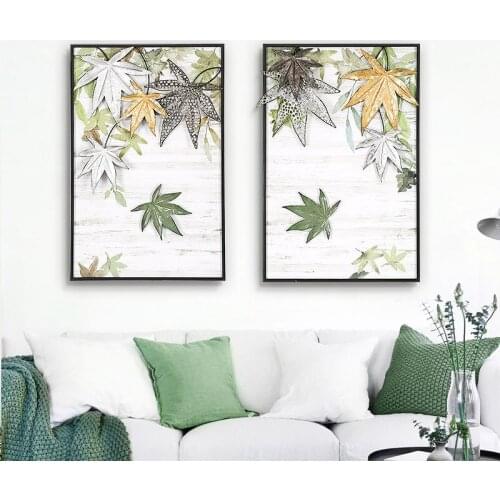 Simple European Style Aisle Living Room Bedroom Wall Pendant Rectangular Framed Decoration Three-dimensional Iron Maple Leaf