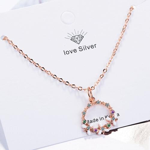 Romantic Garland Pendant Necklace For Women Colorful Zircon Stone Crystal Flower Rose Gold Wedding Necklace Fashion Jewelry Gift