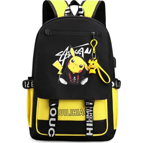 Pokemon Pikachu Mens Backpack Ladies Cartoon Casual Bag Shoulder Bag Usb Charging Fashion School Bag Luminous Knapsack Satchel