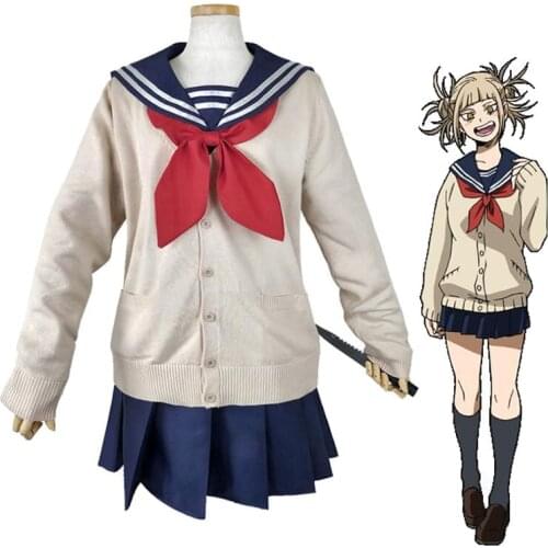 Anime My Hero Academia Boku no Hero Academia Himiko Toga Cosplay Costumes Women JK Sailor School Uniforms Sweater Girls Wig