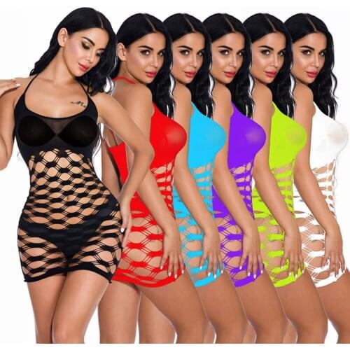 Porn Lingerie Sexy Hot Erotic Fishnet Dress Women Mesh Transparent Baby Dolls Sex Nightwear Mini Dress Sexy Underwear